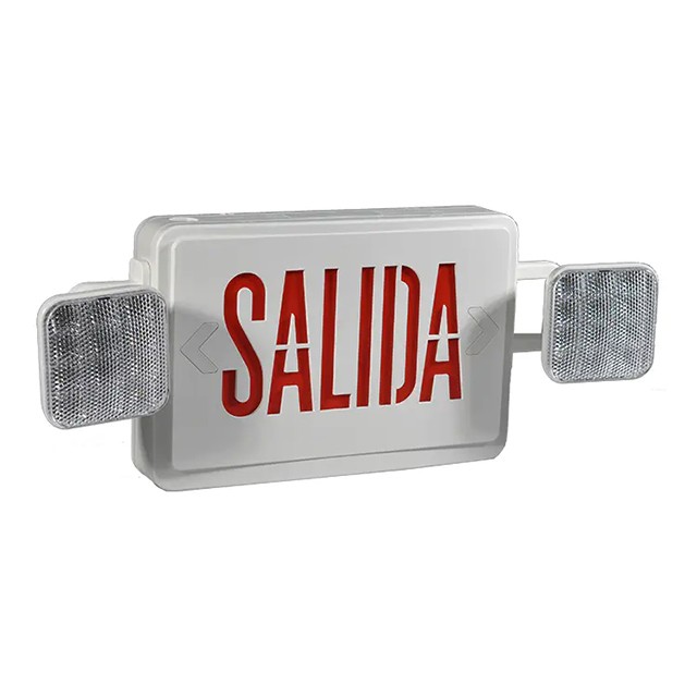 LED Combo EMERGENCY SALIDA SIGN with LED Heads (Red Letters)