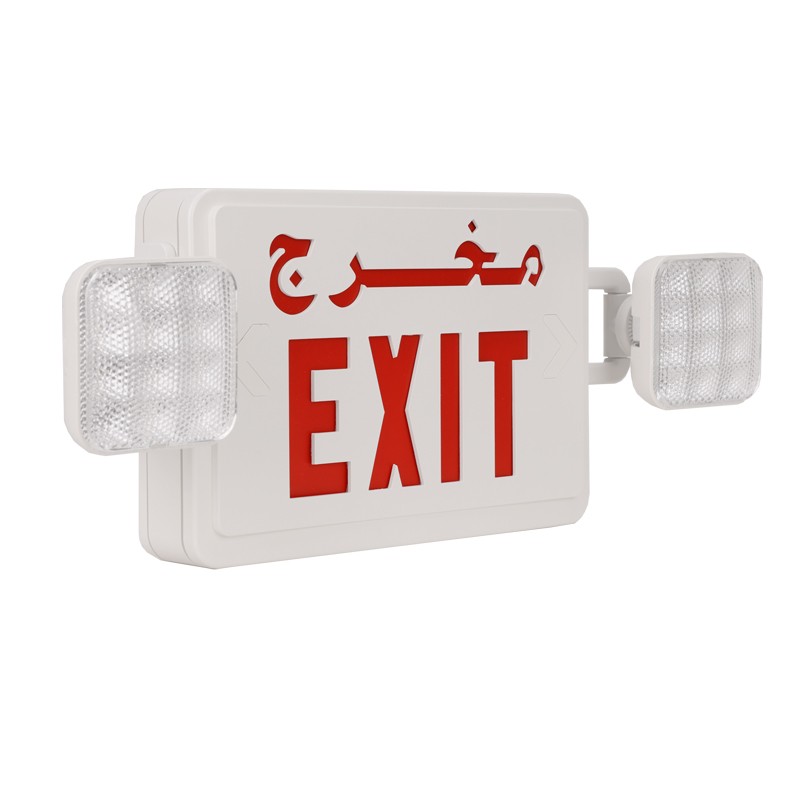 LED Combo EMERGENCY EXIT SIGN with LED Heads (Red Letters)