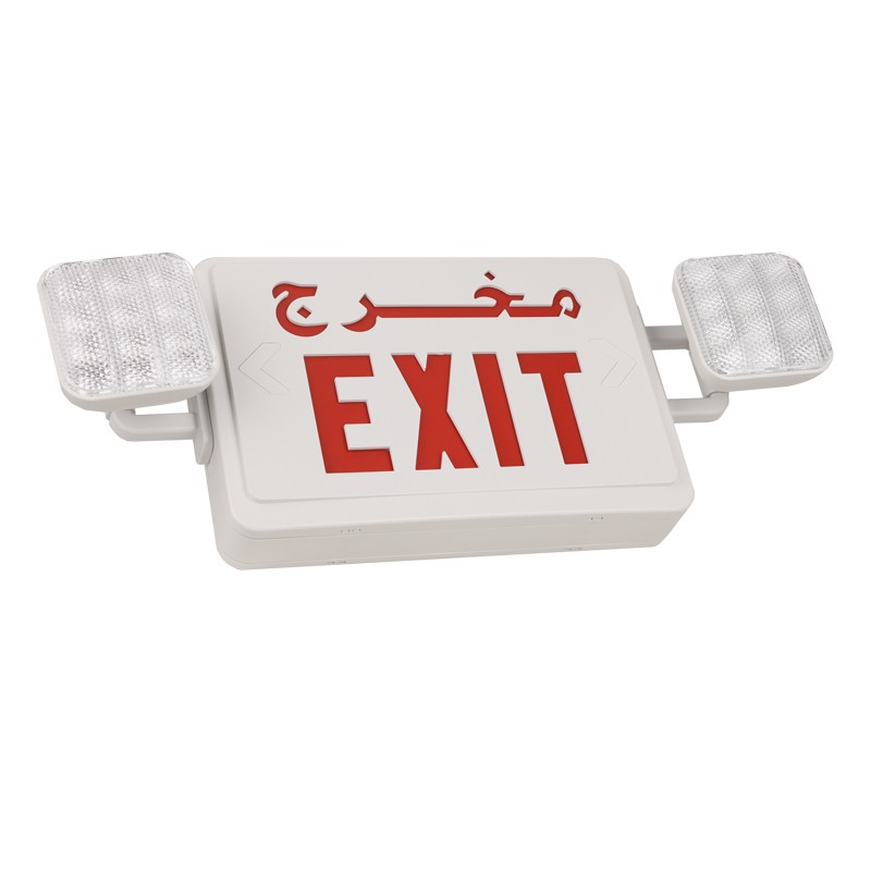 LED Combo EMERGENCY EXIT SIGN with LED Heads (Red Letters)